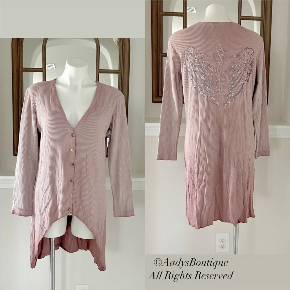 Belle France Blush Pink Button-Up Hi-Low Hem Sweater Made in Italy, Size L NWT